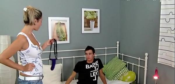  Euro dommes pegging horny loser in threesome